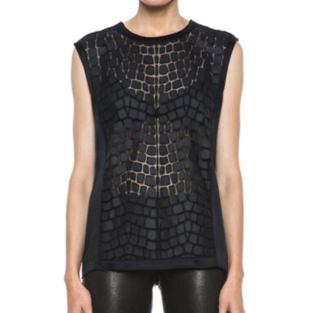 Helmut Lang Black Crochet Overlay Sleeveless Top - Picture 4 of 14